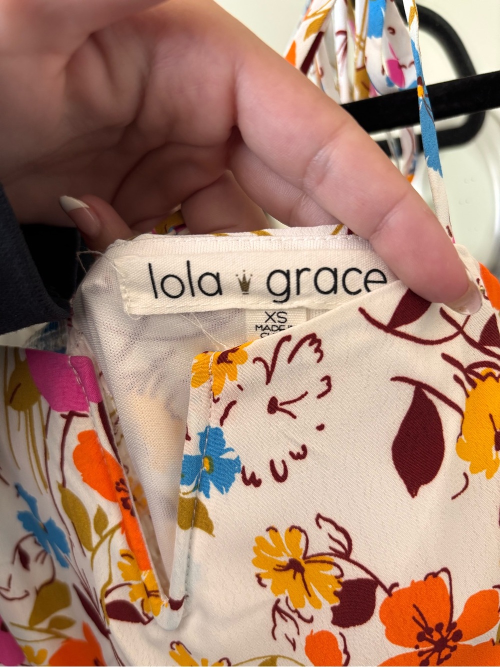 Summer Floral Tie-Strap Sundress - White with Orange, Pink & Blue Flowers - Picture 3 of 3